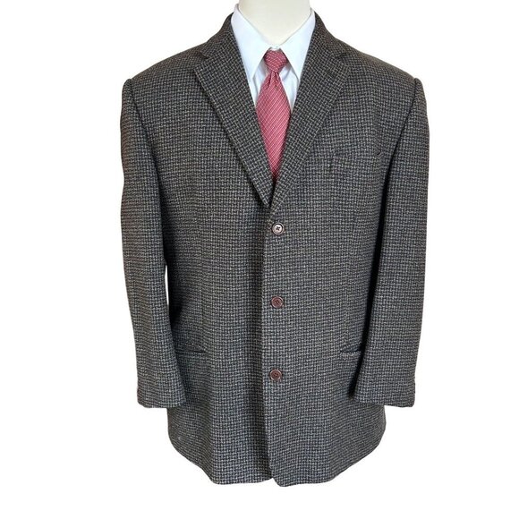 Jhane Barnes Blazer Tweed Herringbone Double Vented 3 Button Sport Jacket 46L